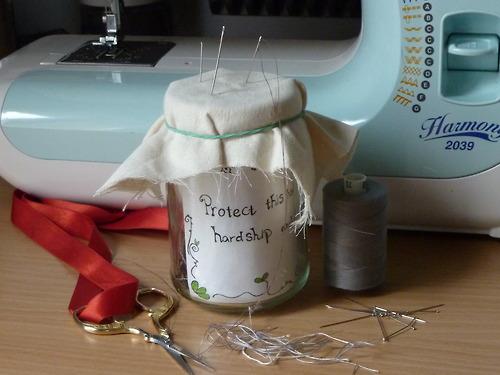 Just a little charm for designers and sewing enthusiast:
Keep a jar by your sewing machine or work space and each time you cut a thread, put the excess piece in the jar, with a poetic phrase such as “make this collection a success, and gain lots of press