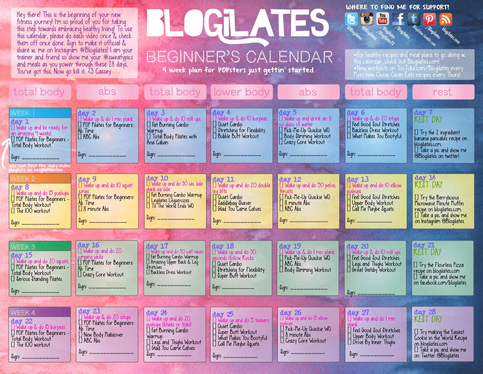 blogilates beginners calendar
