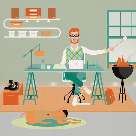 Modern home office illustration by Arunas Kacinskas 