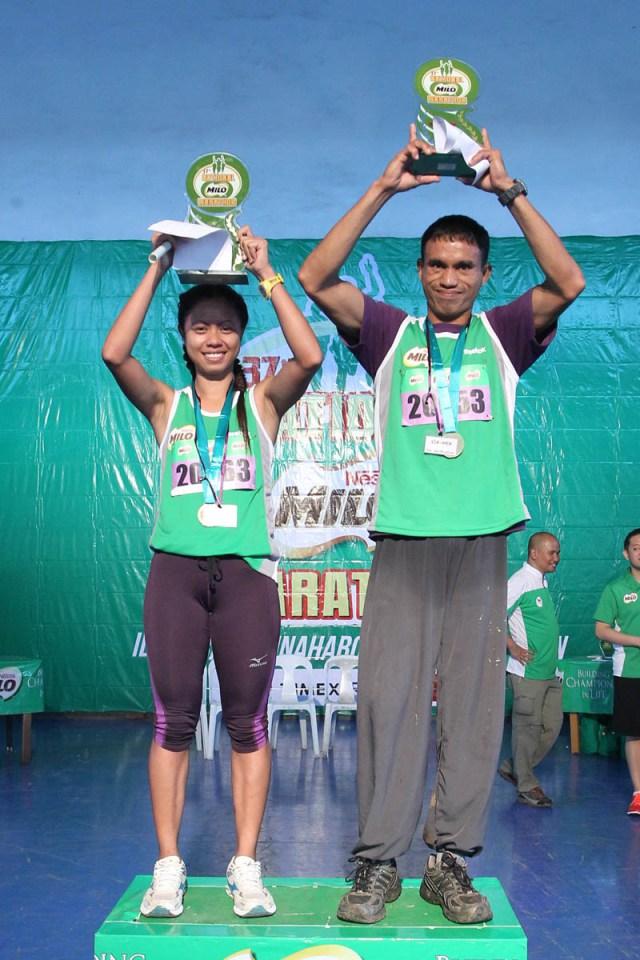 3 - Norlan Warizal and Bernardita Mag-Aso topped the 21-K category at the 37th National MILO Marathon Puerto Princesa qualifiers.