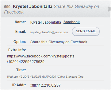 Giveaway Winner - Krystel Jabonitalia