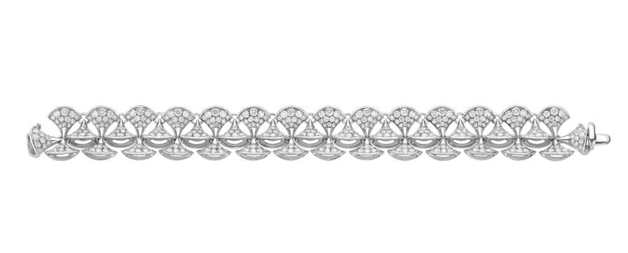 A white gold pave diamond bracelet from Bulgari new Diva collection.