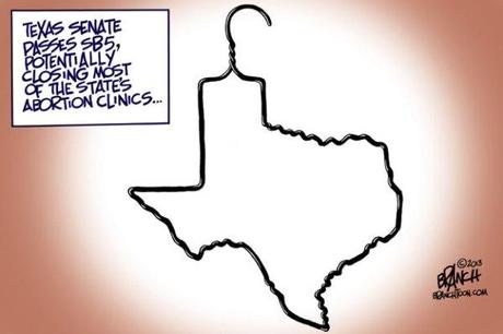 Wendy Davis SB5 SB2 abortion texas pro-choice cartoon coat hanger