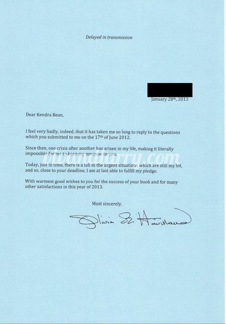 Olivia de Havilland cover letter