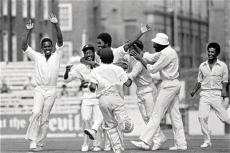 West Indies team  celebrate during 5th Test vs England at the Oval, 1976 