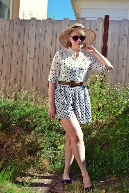 american apparel, oasap, vintage, polka dots, sun hat, sunglasses, skirt, street style, summer fashion, seattle, fleur d'elise