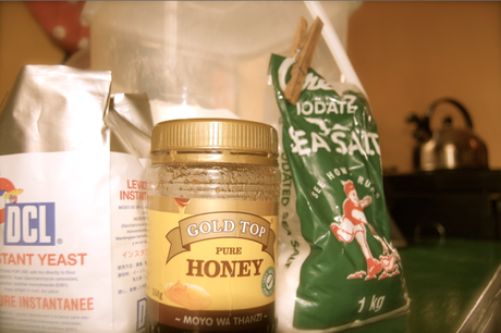 5 ingredients: honey, salt, yeast, and flour
