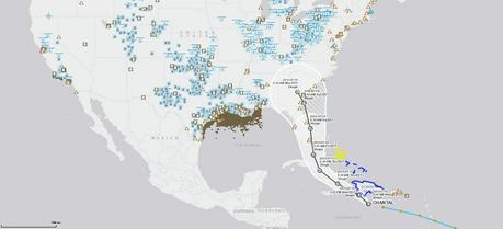 US energy infrastructure with real-time storm information. (Source: U.S. Energy Information Administration, Energy Disruptions map.) A detailed legend can be found on http://www.eia.gov/special/disruptions/.