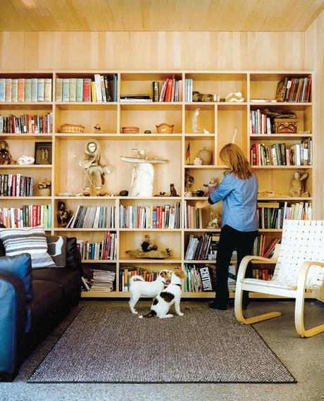 Alaska modern house interior of bookshelves by Kamil Bialous
