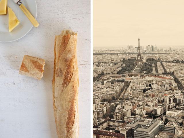 French baguette and view of Paris 