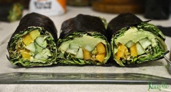 Nori wraps are genius.  I can put whatever I want in them and they look fabulous.  If I'm busy, I just take dried nori and snack on it like crackers.  The recipe at this link calls for tahini, which I don't like.. but otherwise, it's basically my favorite variation. http://eyeofrawfoods.com/2012/02/20/nori-rolls/