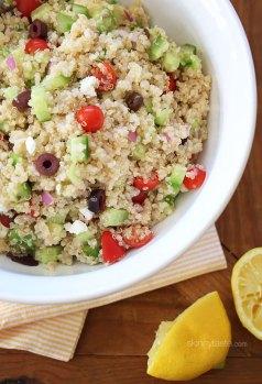 Quinoa! It's an acquired taste, so give yourself enough time the first time to play with ingredients. Minus the tomatoes, this is my favorite variation: http://www.skinnytaste.com/2013/04/mediterranean-quinoa-salad.html