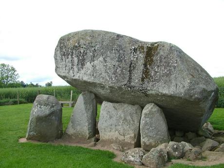 brownshill portal tomb - capstone held aloft by portal stones - county carlow - ireland