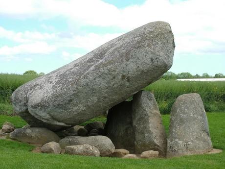 side view of the brownshill portal tomb - showing the capstone on entrance stones - county carlow - ireland