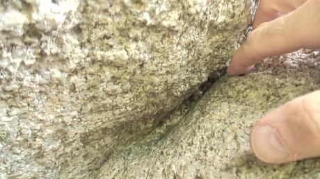 bob checks rock cut in the brownshill dolmen - county carlow - ireland