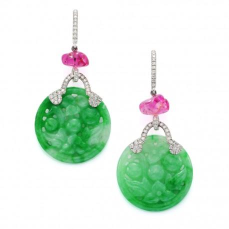 Pair of Jade and spinel earrings by Simon Teakle