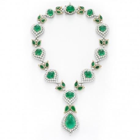 Emerald and diamond necklace with matching earrings, by David Webb, circa 1970