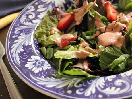 Mixed Green Salad with Strawberry Blue Cheese Dressing