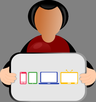 Person-holding-sign-multi-screen