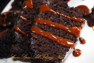 One bowl chocolate Cake with Caramel drizzle