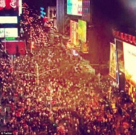 Impressive crowd: A shot from high up shows the Times Square crowds considerable size 