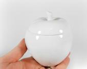 Ceramic Apple Trinket Box Jewelry Avon Collectibles White Apple Sugar Bowl - A2ndlifeVintage