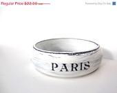 Paris Bracelet, Wooden Bangle, Black and White, Rustic, Eiffel Tower, Vintage Paris, Shabby Chic, Hand Painted, Travel Jewelry, CIJ 15% Off - IstrianChic