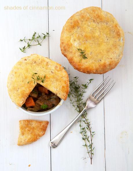 Beef, vegetable and caramelized onion pot pies