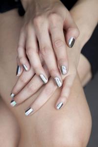 Foil and Chrome coloured nails add an interesting, futuristic touch