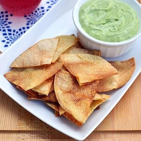 Homemade Tortilla Chips with Creamy Avocado Dip