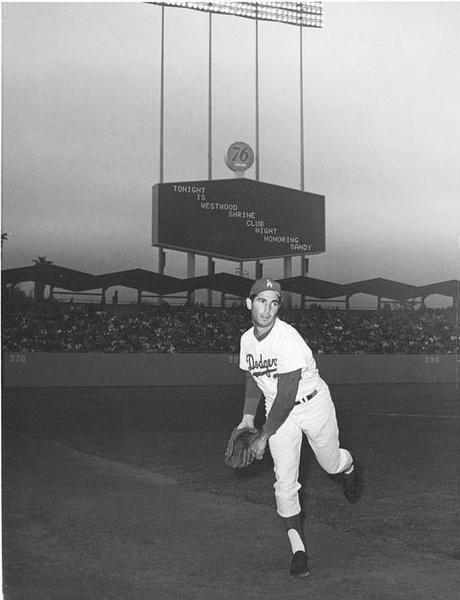 Sandy Koufax pitching at Dodger Stadium in 1964