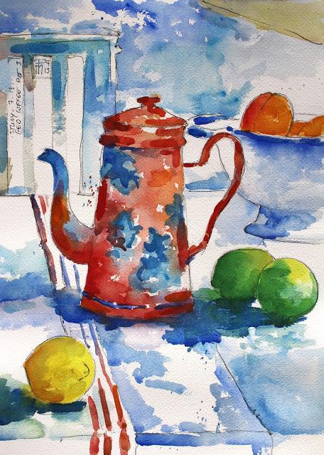 Red Coffee Pot Summer Drawings - III