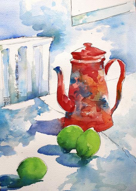 Red Coffee Pot Summer Drawings - III
