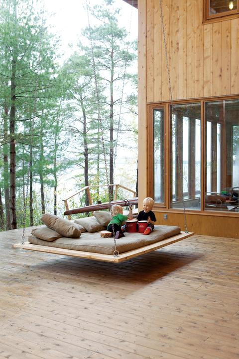 outdoor wooden hanging bed 