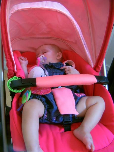 Little Miss A asleep in Maxi Cosi Loola with seat fully reclined