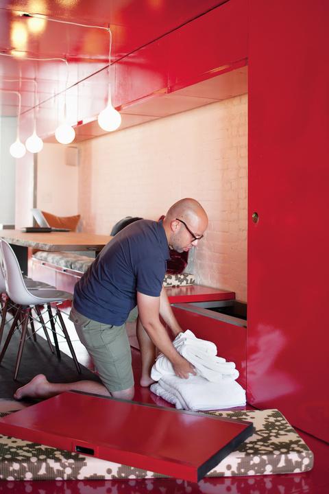 Dining room with hidden benches for storage