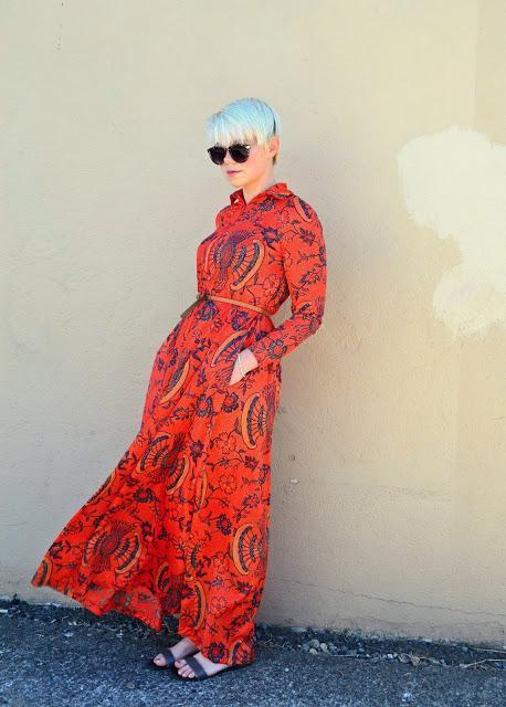 maxi dress, summer 2013, in style, red, short hair, blonde, fleur d'elise, seattle, street style, fashion, oasap