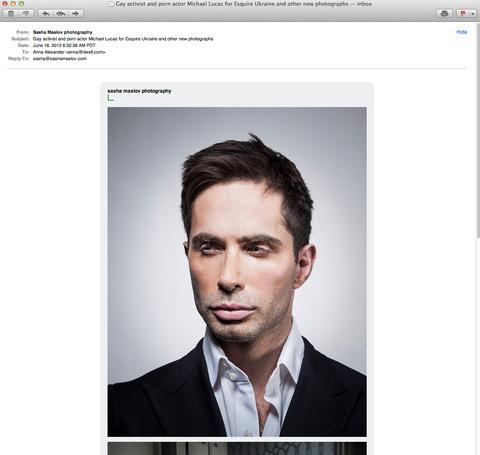 Brooklyn based Sasha Maslov's latest email photography promo portrait of Michael Lucas.