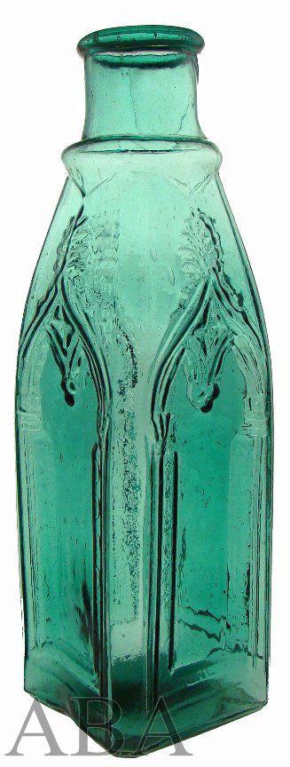 Cathedral pickle bottle in blueish green Lot 132 - American Bottle Auction