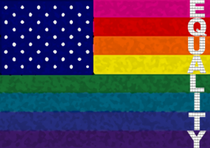 Rainbow American flag promoting equality for e...