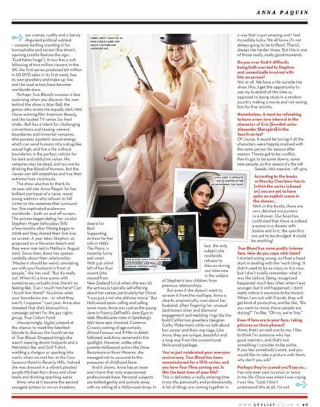 Scans of Anna Paquin in the September issue of Stylist Magazine