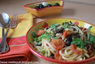 My obvious choice of dish using olives : Linguine Puttanesca