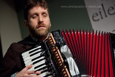 Photo - Martin Green, accordionist with Lau, playing at the Colonsay festival, September 2011