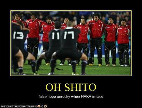 Japan rugby team face the All Blacks Haka