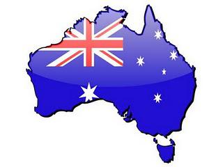 map of Australia superimposed with Australian flag graphic 