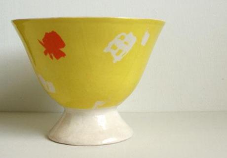 yellow ceramic fruit bowl etsy