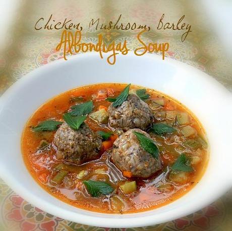 Barley, Mushroom Chicken Meatballs in a Spicy Tomato Broth