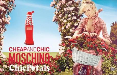 GINTA LAPINA FRONTS MOSCHINO CHEAP AND CHIC “CHIC PETALS” FRAGRANCE AD