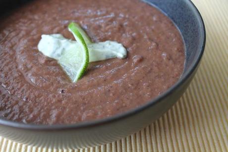 I'm Baaaack! Black Bean Soup with Creamy Cilantro Lime Dollop