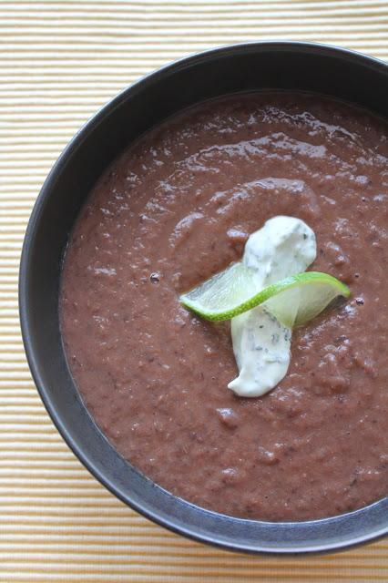 I'm Baaaack! Black Bean Soup with Creamy Cilantro Lime Dollop